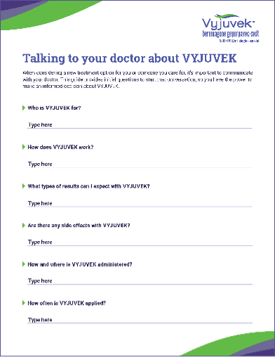 A list of helpful questions to ask a doctor about VYJUVEK® treatment